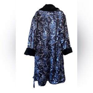 VTG Dragon Print Satin & Velvet Robe Smoking Jacket Hollywood Robe Luxury Lounge